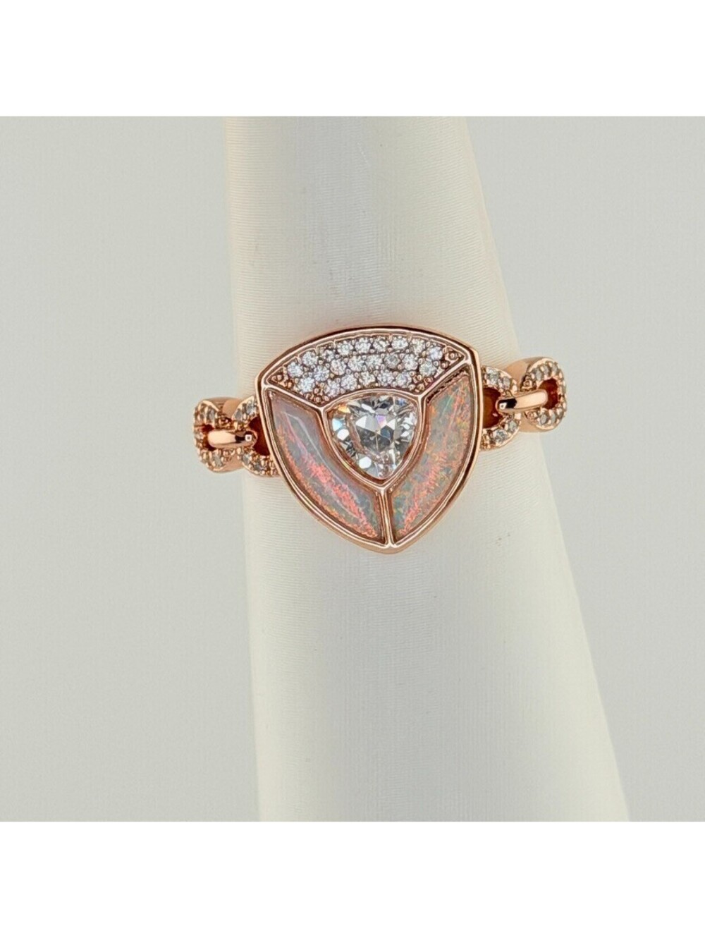 Bomb Party October Sz 9 "Permission To Dazzle" White Opal on Rose Gold Shield